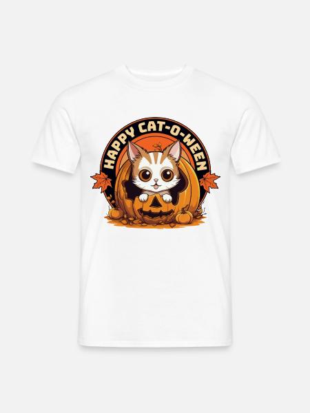 Halloween Katze Kürbis Kostüm Süß Niedlich Lustig - Männer T-Shirt - Weiß