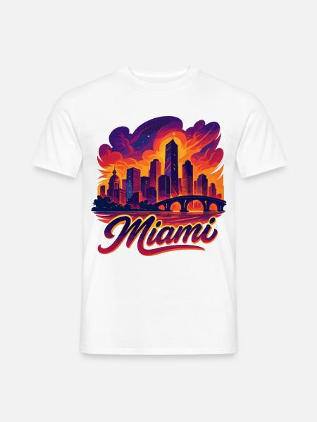 Miami Stadt Magic City Silhouette Skyline Geschenk - Männer T-Shirt - Weiß