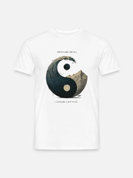 Yin Yang mit Welle und Berglandschaft - Männer T-Shirt - Weiß