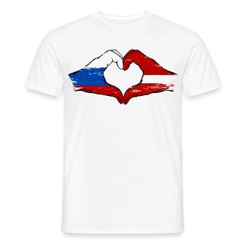Russia Latvia Flag Hands Heart Shape - Men's T-Shirt - white - Front - AI Model Male 178 dark (178cm)