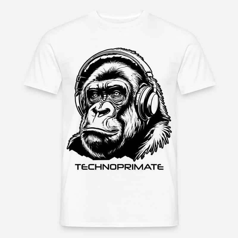 Techno Primate Kopfhörer Ape Art #3 Schwarz - Männer T-Shirt - Weiß