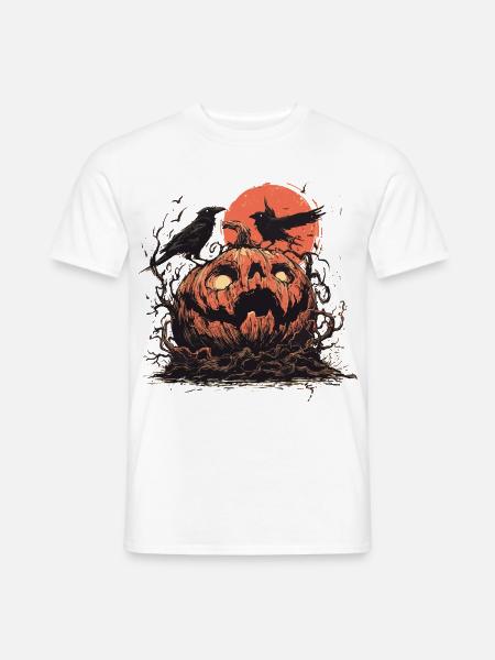 Kürbis mit Raben im Mondschein - Männer T-Shirt - Weiß