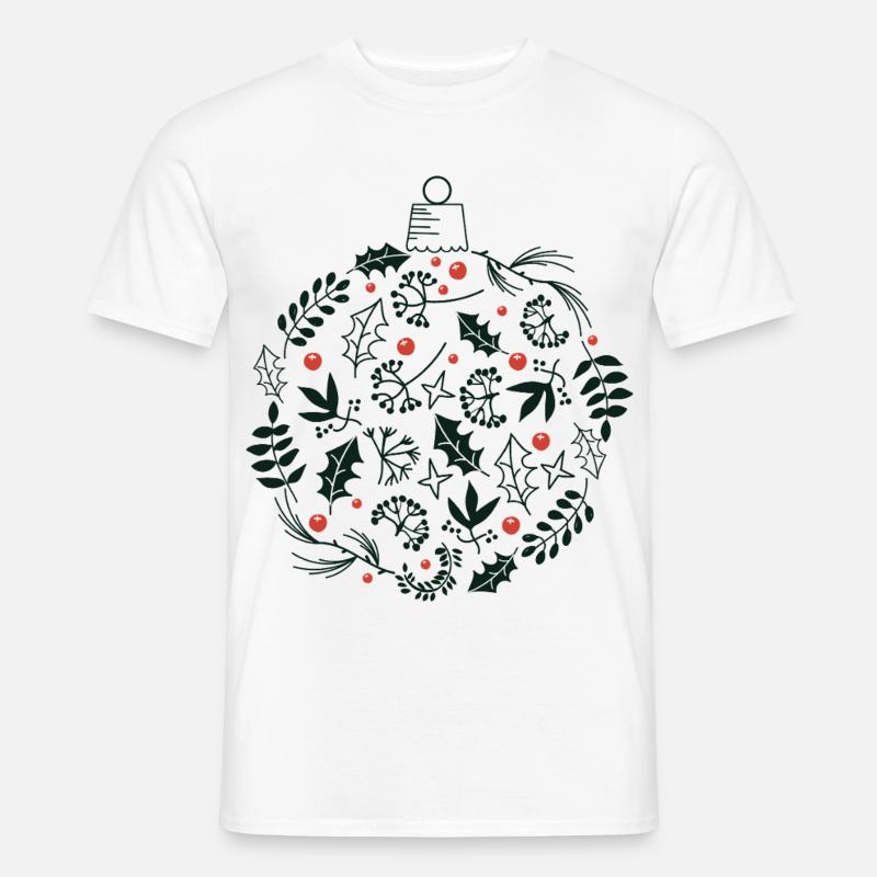 Weihnachtskugel mit Stechpalme und Vogelbeerblättern - Männer T-Shirt - Weiß