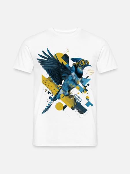 Lustiger Eichelhäher Mit Brille Kunst Vogel - Männer T-Shirt - Weiß