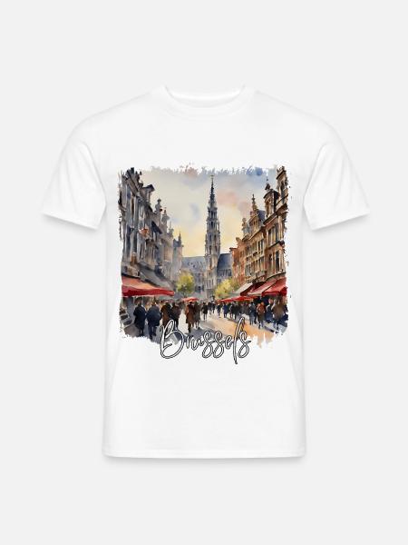 Aquarell von Brüssel, Brüssel, Belgien - Männer T-Shirt - Weiß