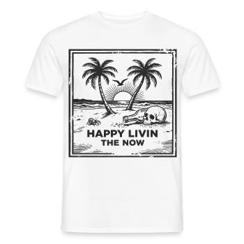 Vintage Strand Totenkopf T-Shirt – Happy Livin Now - Männer T-Shirt - Weiß - Vorne - AI Model Male 178 dark (178cm)