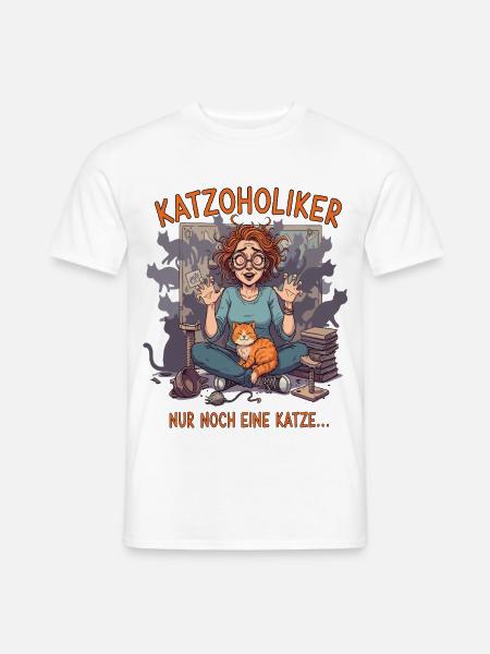 Katzoholiker Nur noch eine Katze - Lustiger Spruch - Männer T-Shirt - Weiß
