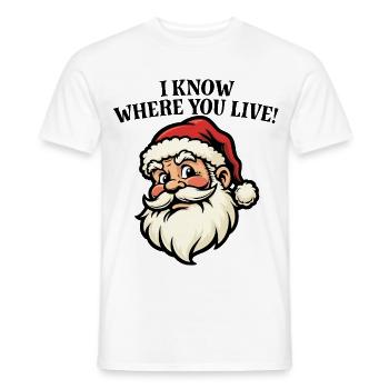 Je sais où tu habites - Père Noël - T-shirt homme - blanc - Devant - AI Model Male 178 dark (178cm)