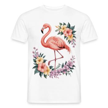 Tropical flamingo with flowers - Men's T-Shirt - white - Front - AI Model Male 178 dark (178cm)
