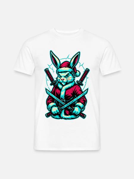 Ninja Weihnachts Hase Katana Shirt - Männer T-Shirt - Weiß