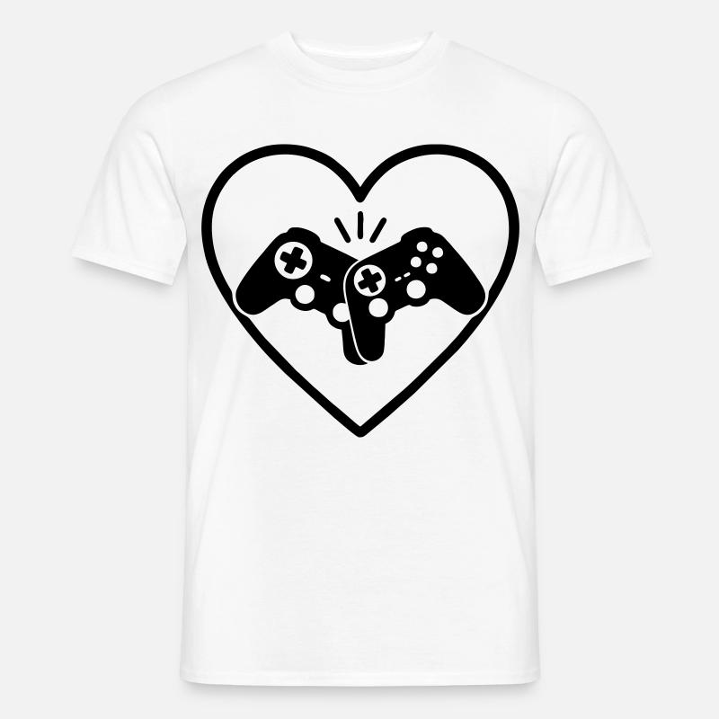Gamecontroller Herz Gamer Liebe Geschenk - Männer T-Shirt - Weiß