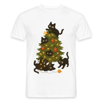 Lustige Katzen, die um den Weihnachtsbaum spielen - Männer T-Shirt - Weiß - Vorne - AI Model Male 178 dark (178cm)