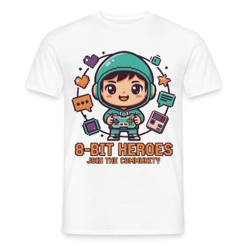 8-BIT HEROES | Gaming Retro Chibi Community Pixel - Men's T-Shirt - white - Front - AI Model Male 178 dark (178cm)