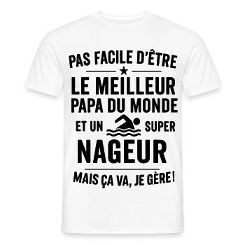 Natation – Super Papa Nageur - T-shirt homme - blanc - Devant - AI Model Male 178 dark (178cm)