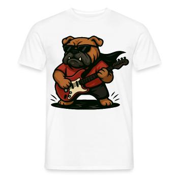 Rock Bulldog Playing Electric Guitar Cartoon Art - Men's T-Shirt - white - Front - AI Model Male 178 dark (178cm)