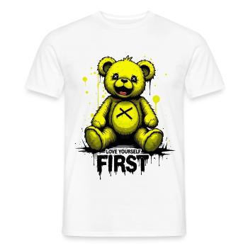 Love Yourself First Teddy Bear Graffiti - Men's T-Shirt - white - Front - AI Model Male 178 dark (178cm)