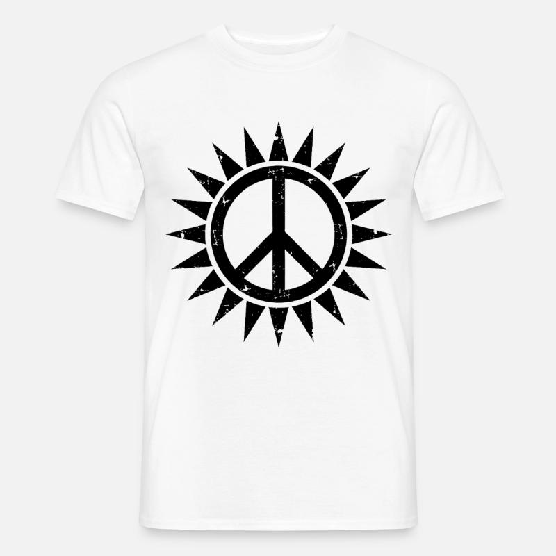 Friedenssymbol in einer Sonne mit Grunge-Effekt - Männer T-Shirt - Weiß