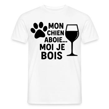 Mon chien aboie moi je bois, humour, cadeau noël - T-shirt homme - blanc - Devant - AI Model Male 178 dark (178cm)