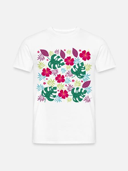 Tropische Blütenpracht mit Hibiskusblüten Monstera - Männer T-Shirt - Weiß