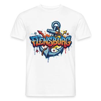 Flensburg Graffiti with Anchor - Men's T-Shirt - white - Front - AI Model Male 178 dark (178cm)