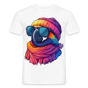 Colorful Parrot Cartoon Kawaii Winter Sunglasses - Men's T-Shirt - white - Front - AI Model Male 178 dark (178cm)