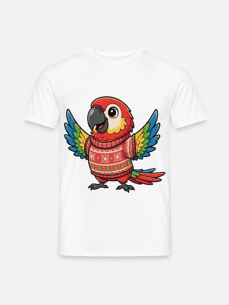 Farbenfroher Weihnachtspapagei im Sweater - Männer T-Shirt - Weiß