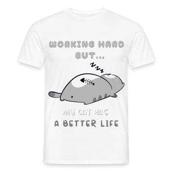 Chat Travail, Vie Meilleure - T-shirt homme - blanc - Devant - AI Model Male 178 dark (178cm)