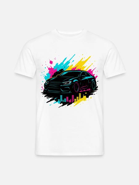 Neon Tuning Auto, Musik Fahrer Shirt - Männer T-Shirt - Weiß