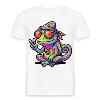 Hippie Chameleon 70s 1970s 60s Party - Men's T-Shirt - white - Front - AI Model Male 178 dark (178cm)