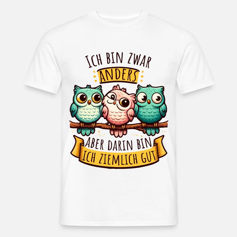 Anderssein Spruch mit bunten Eulen - Männer T-Shirt - Weiß