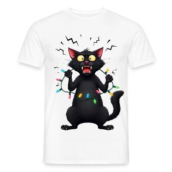 Naughty Evil Cat Fairy Lights Christmas Funny - Men's T-Shirt - white - Front - AI Model Male 178 dark (178cm)
