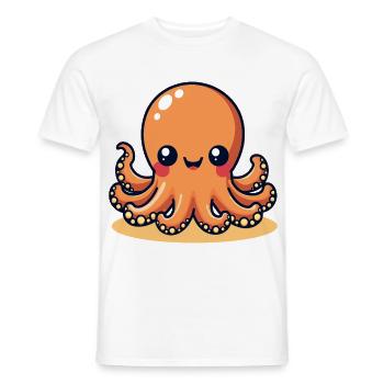Cute Calamar Pieuvre souriante Kawaii - T-shirt homme - blanc - Devant - AI Model Male 178 dark (178cm)