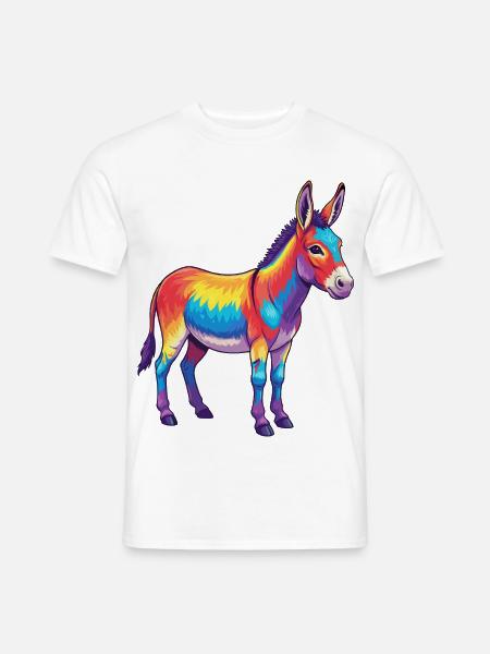 Bunte Eselregenbogen-Pop-Art-Aquarell - Männer T-Shirt - Weiß