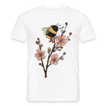 Illustration drôle d’abeille et de cerisier - T-shirt homme - blanc - Devant - AI Model Male 178 dark (178cm)