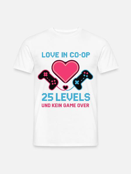 Love in Coop Gamerpaar, 25 Levels keine Pause Herz - Männer T-Shirt - Weiß