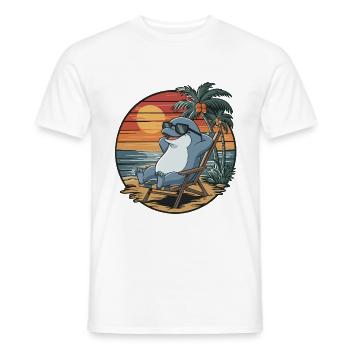 Funny Dolphin on Beach Summer Vacation Sunset - Men's T-Shirt - white - Front - AI Model Male 178 dark (178cm)