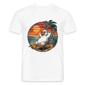 Oie drôle sur la plage Coucher de soleil des vacances d’été - T-shirt homme - blanc - Devant - AI Model Male 178 dark (178cm)