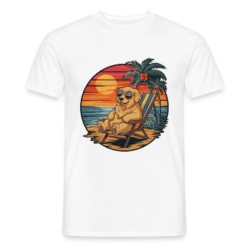 Funny Golden Retriever Dog on Beach Summer Sunset - Men's T-Shirt - white - Front - AI Model Male 178 dark (178cm)