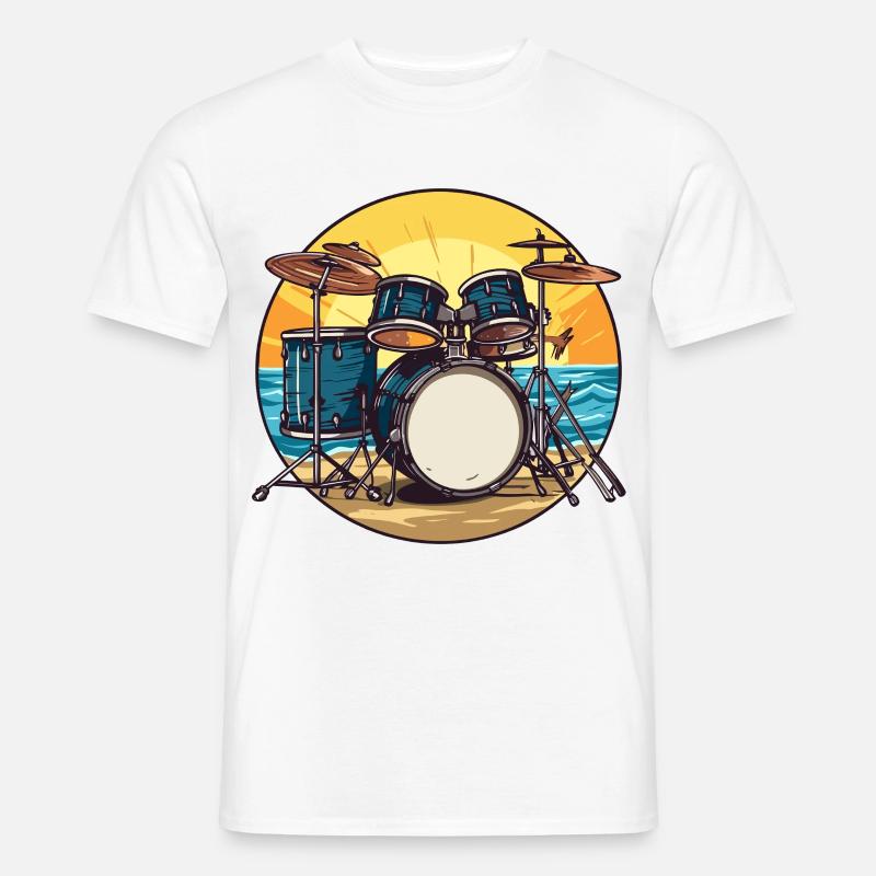 Drumset am Strand Schlagzeug Drummer  - Männer T-Shirt - Weiß