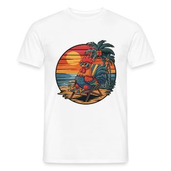 Coq drôle sur la plage pendant les vacances d’été - T-shirt homme - blanc - Devant - AI Model Male 178 dark (178cm)