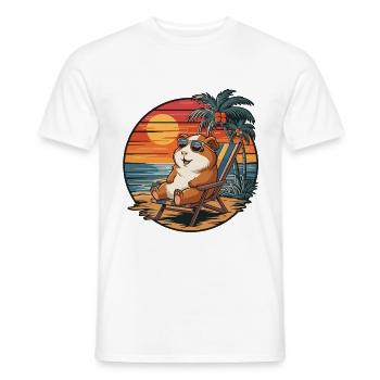 Lustiges Meerschweinchen am Strand, Sommerurlaub, Sonnenuntergang - Männer T-Shirt - Weiß - Vorne - AI Model Male 178 dark (178cm)