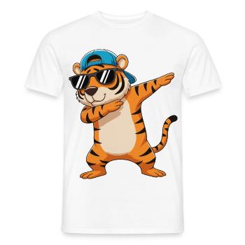 Cool Dabbing Tiger Sunglasses Cartoon Art - Men's T-Shirt - white - Front - AI Model Male 178 dark (178cm)