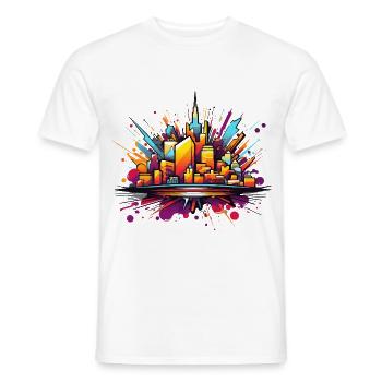 Explosion de silhouette urbaine colorée - T-shirt homme - blanc - Devant - AI Model Male 178 dark (178cm)