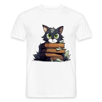 Pile de livres pour chats - T-shirt homme - blanc - Devant - AI Model Male 178 dark (178cm)