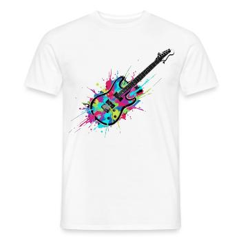 E-Gitarre Bunt Musik Rock Splash - Männer T-Shirt - Weiß - Vorne - AI Model Male 178 dark (178cm)