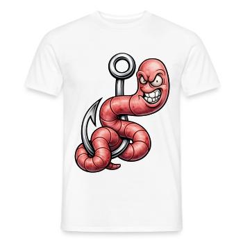 Wütender Wurm am Haken – Cartoon Design - Männer T-Shirt - Weiß - Vorne - AI Model Male 178 dark (178cm)