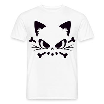Katzen Totenkopf | Minimal Skull & Bones Motiv - Männer T-Shirt - Weiß - Vorne - AI Model Male 178 dark (178cm)