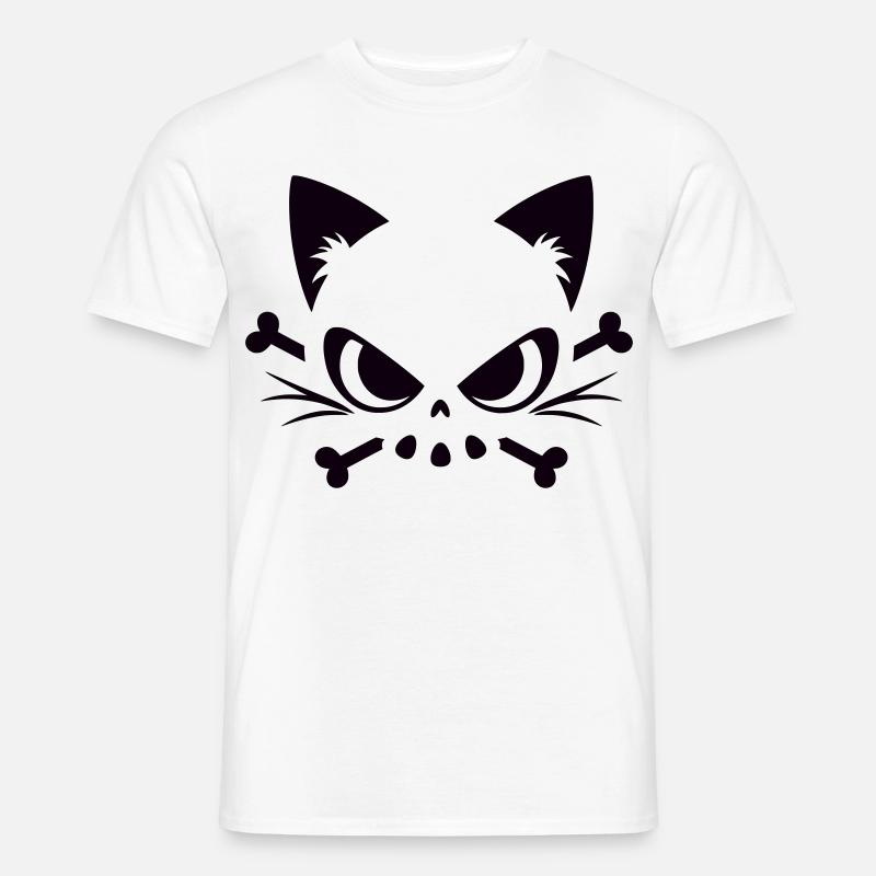 Crâne de chat | Motif minimaliste de Skull & Bones - T-shirt homme - blanc