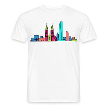 Basel City Skyline Roche Tower Modern Art - Men's T-Shirt - white - Front - AI Model Male 178 dark (178cm)