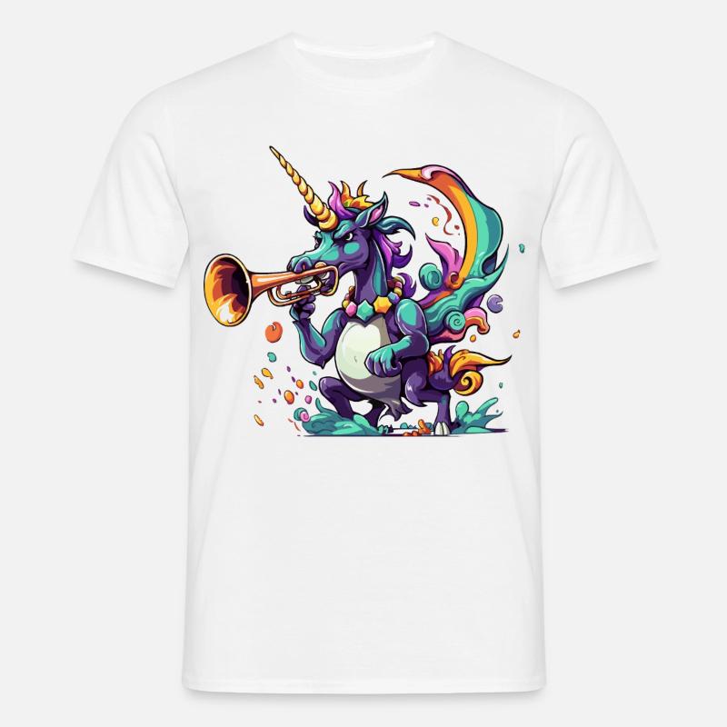 Farbexplosion Einhorn-Trompeter - Männer T-Shirt - Weiß